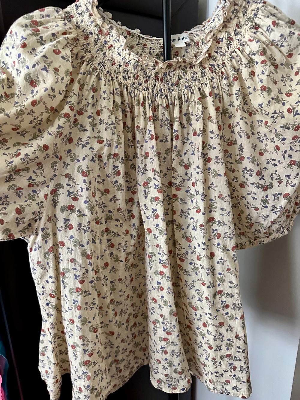 Roller Rabbit EUC Cream Blouse with Red and Blue Floral Print - Picture 4 of 6